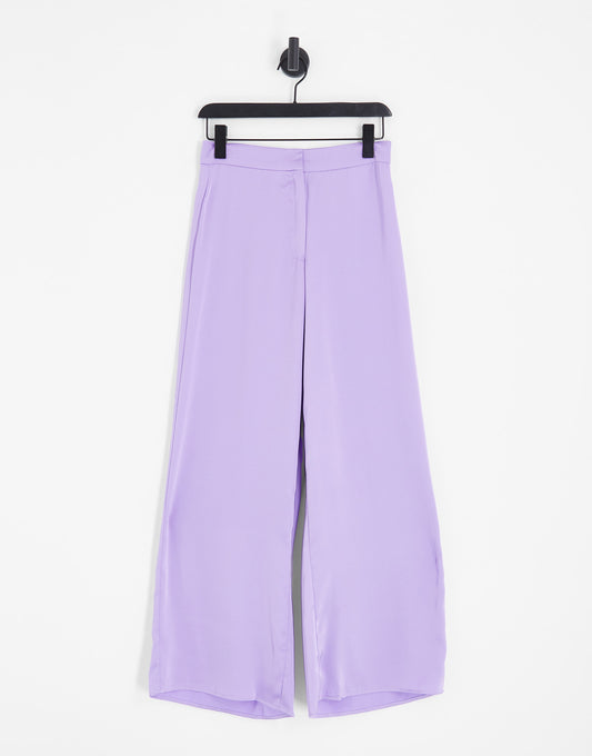 Vila exclusive satin wide leg trouser co-ord in purple