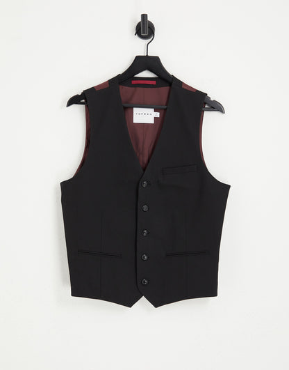 Topman textured suit waistcoat in black