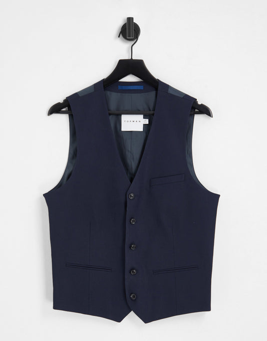 Topman textured suit waistcoat in navy