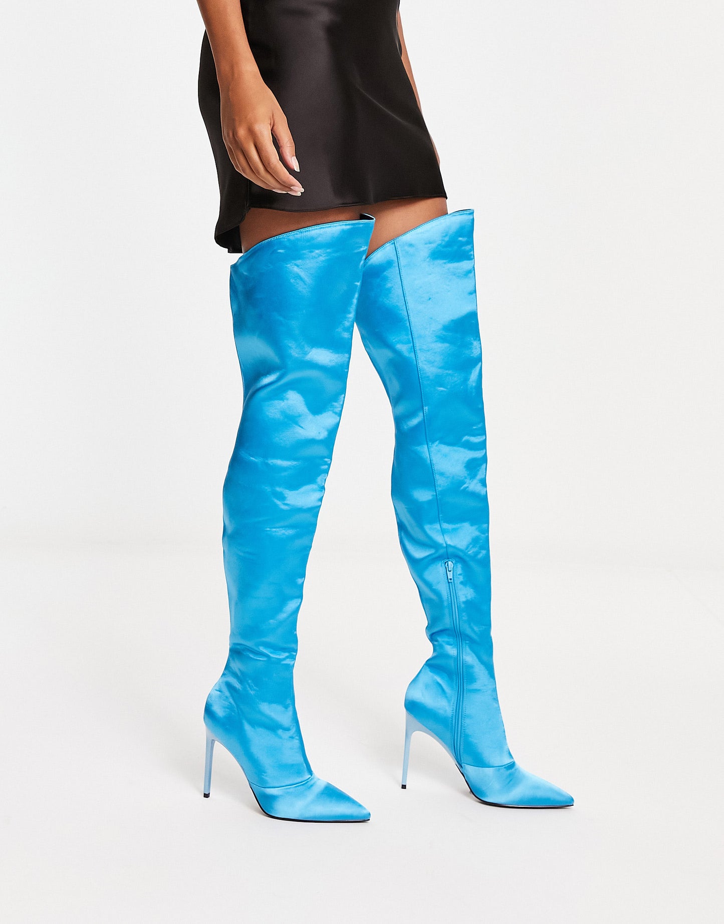 ASOS DESIGN Kayla heeled thigh high boots in teal