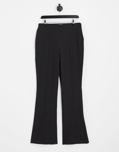 Selected Femme structured flared trousers with pintuck in black