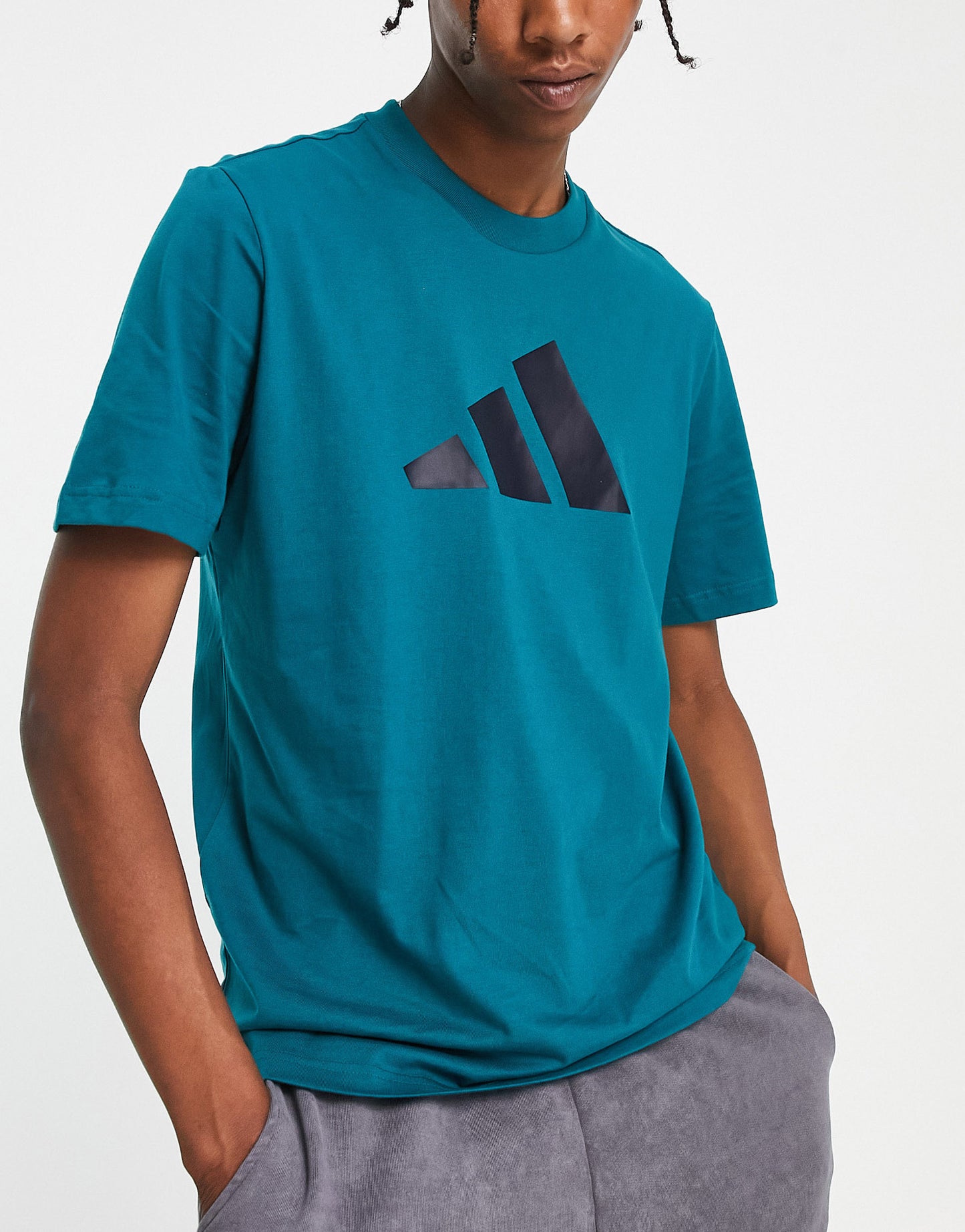 adidas Sportstyle 3 Bar logo t-shirt in teal