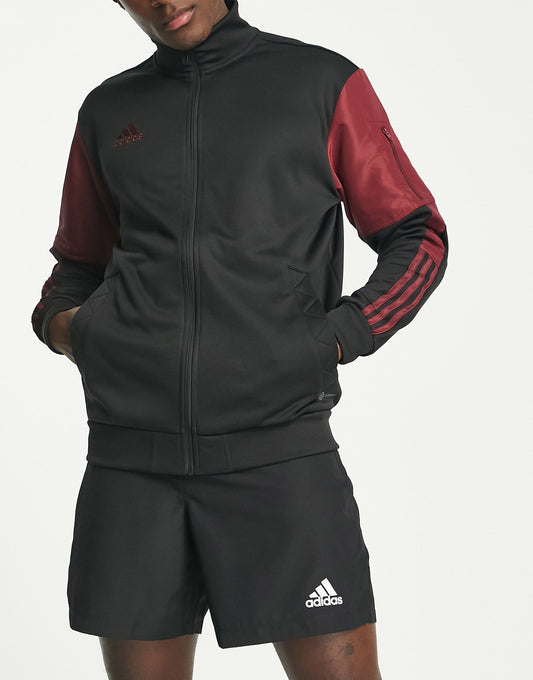 adidas Football Tiro panelled track jacket in black and burgundy