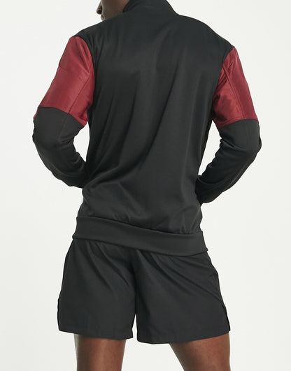 adidas Football Tiro panelled track jacket in black and burgundy