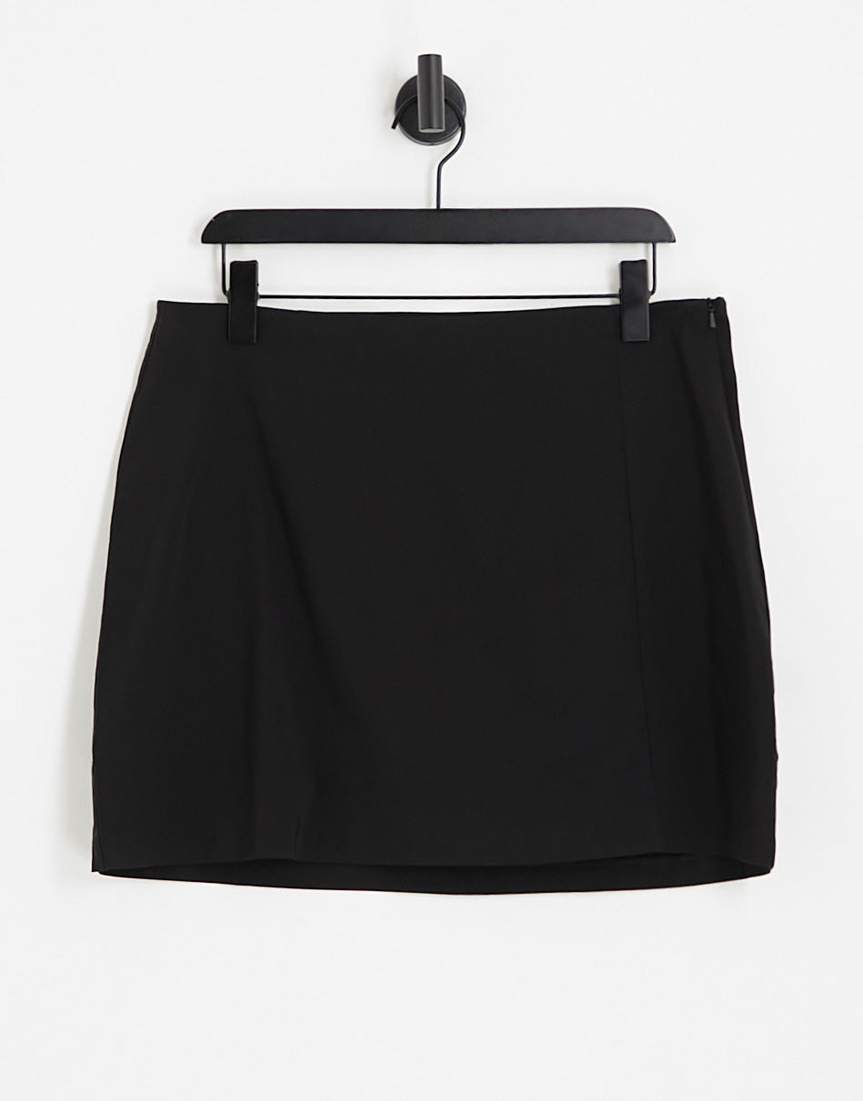 ASOS DESIGN Curve bengaline micro mini skirt with split in black