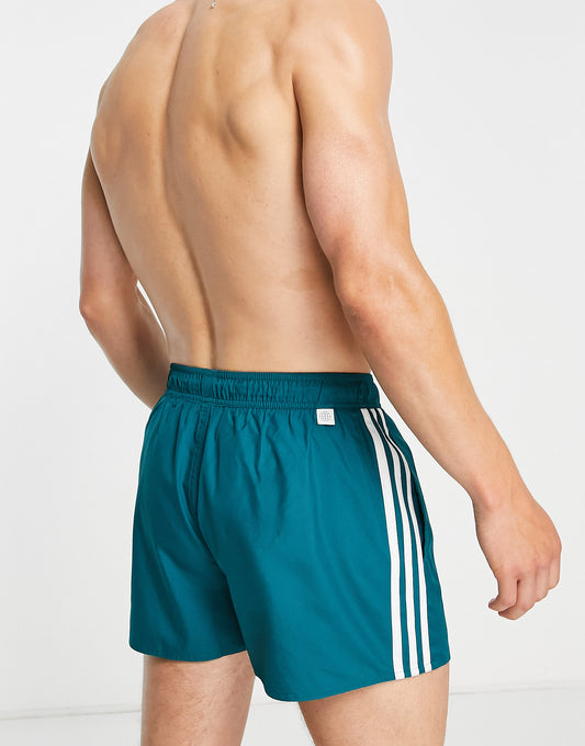 adidas Swim 3 stripe swimming trunks in green