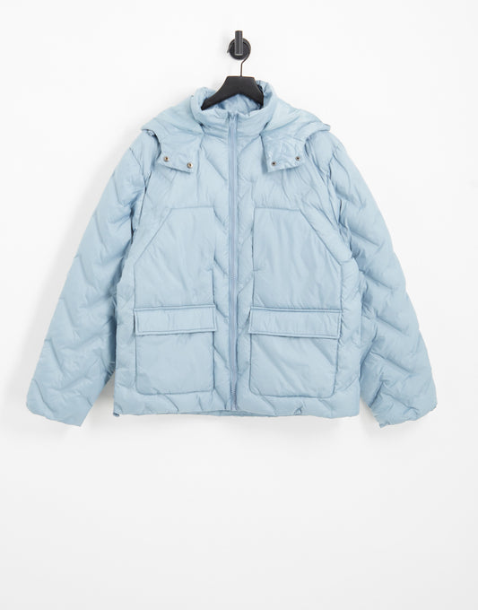 Topman puffer jacket with hood in light blue