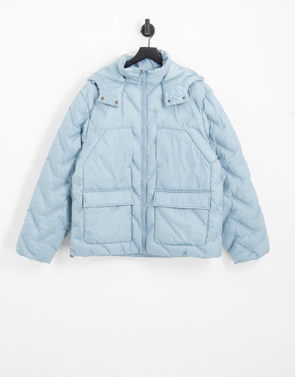 Topman puffer jacket with hood in light blue