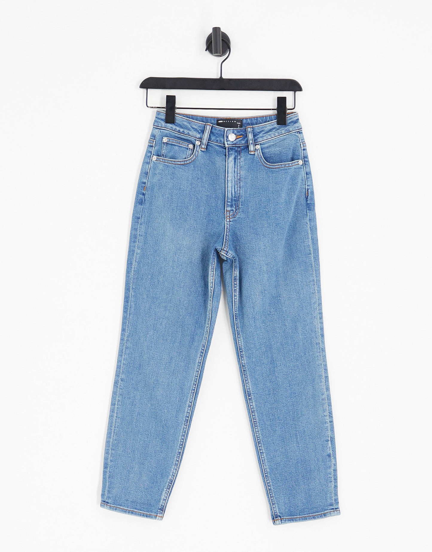 ASOS DESIGN Petite slim mom jeans in mid blue