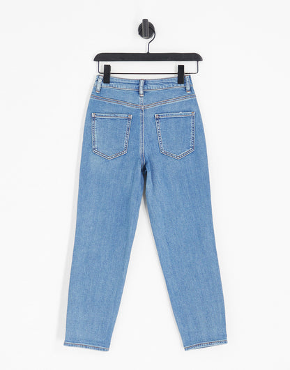 ASOS DESIGN Petite slim mom jeans in mid blue