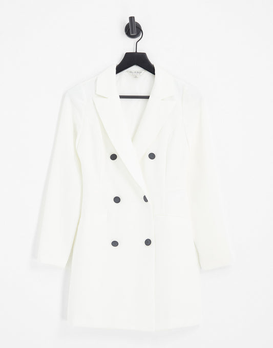 Miss Selfridge blazer dress with contrast buttons in ivory