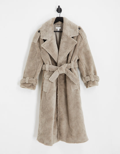 Topshop Petite borg trench coat in grey