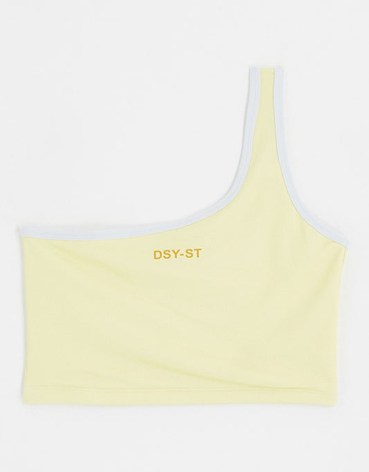 Daisy Street Active one shoulder crop top in lemon