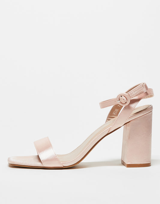 Be Mine Wink block heeled satin sandals in blush