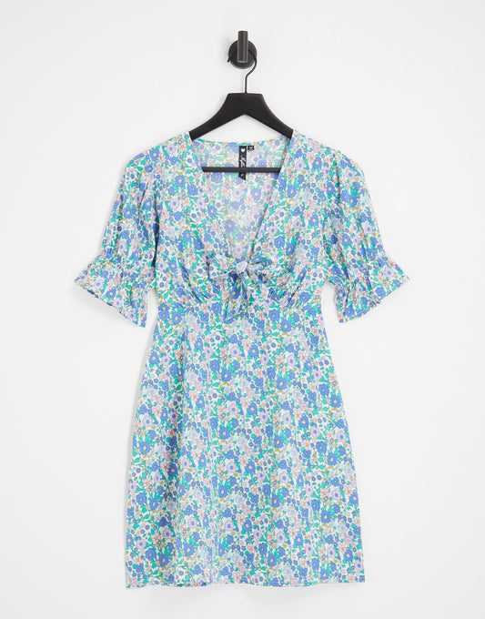 Influence mini tea dress in blue floral print