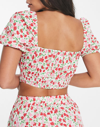 Influence Tall crop top co-ord in floral print