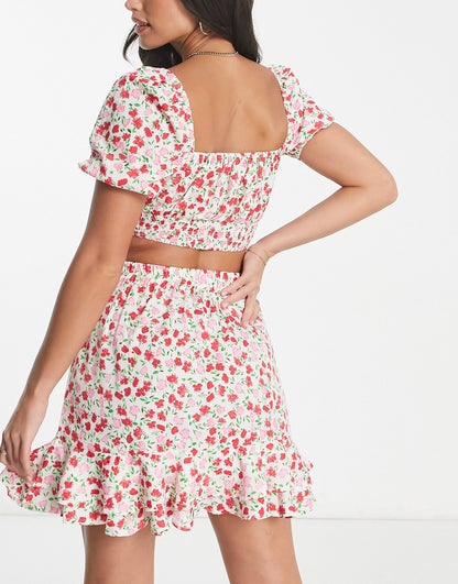 Influence Tall mini wrap skirt co-ord in floral print