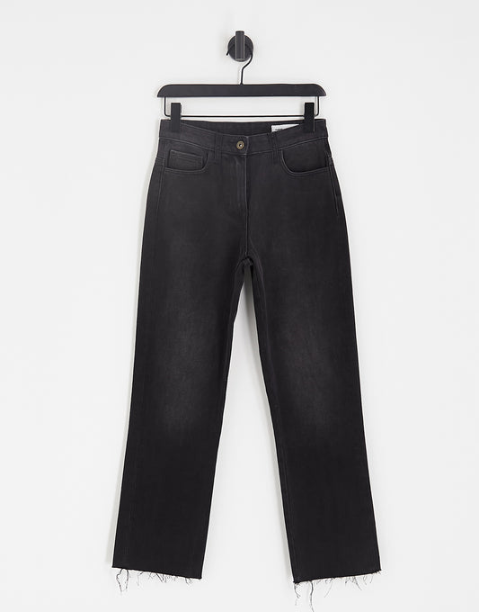 COLLUSION straight leg leg jeans with raw hem in washed black - BLACK