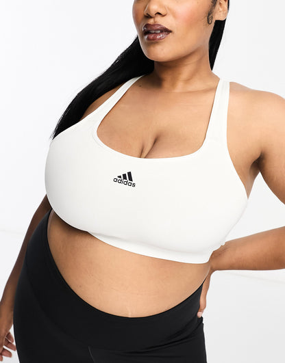 adidas Training Plus chest logo high-support sports bra in white