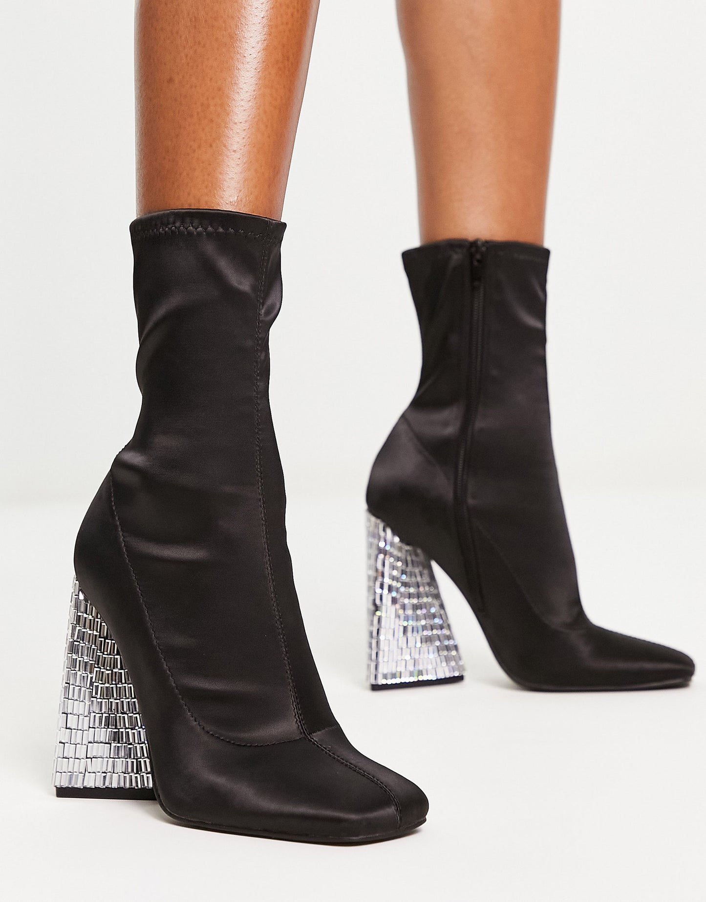 ASOS DESIGN Edison triangular heel sock boots in black