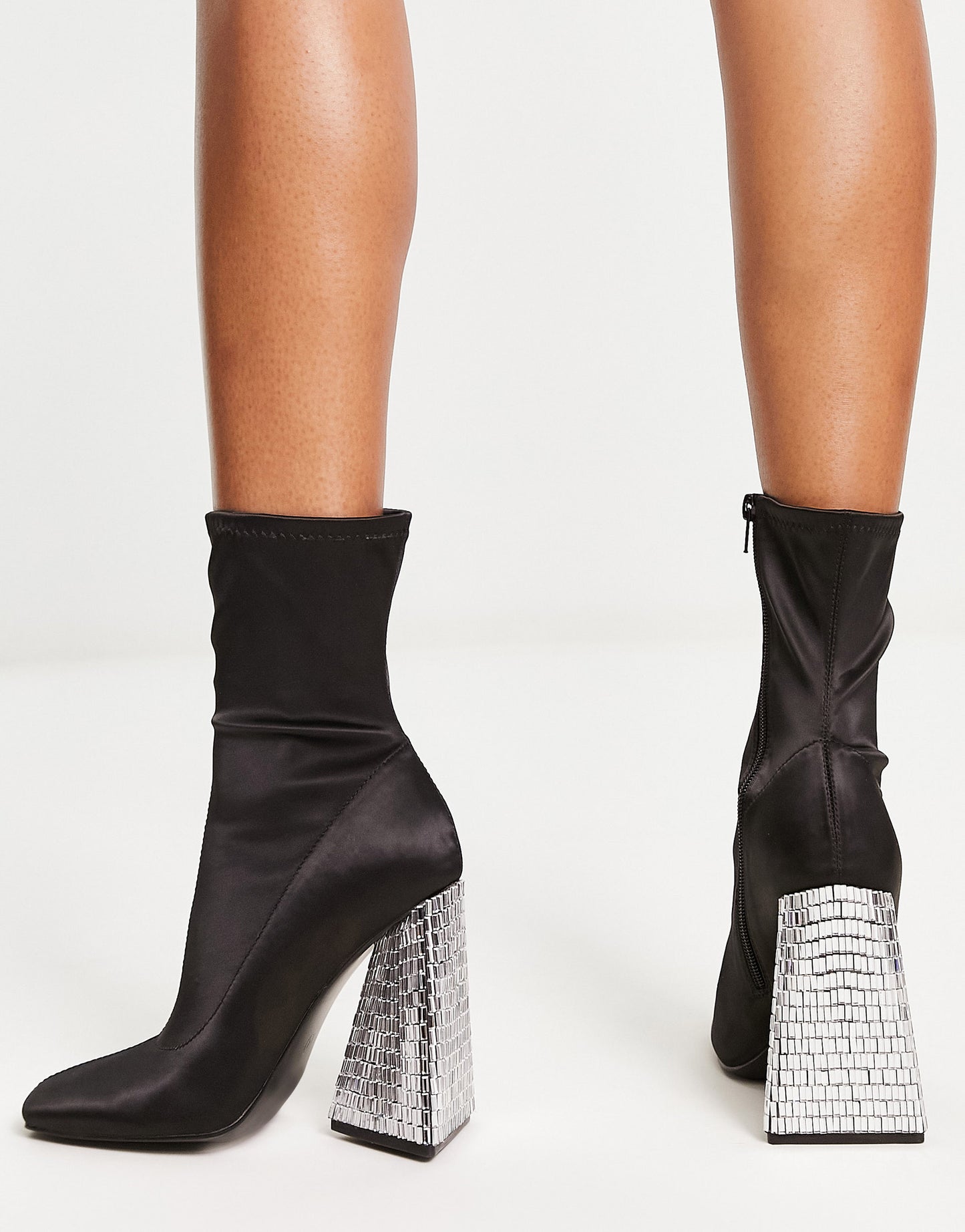 ASOS DESIGN Edison triangular heel sock boots in black