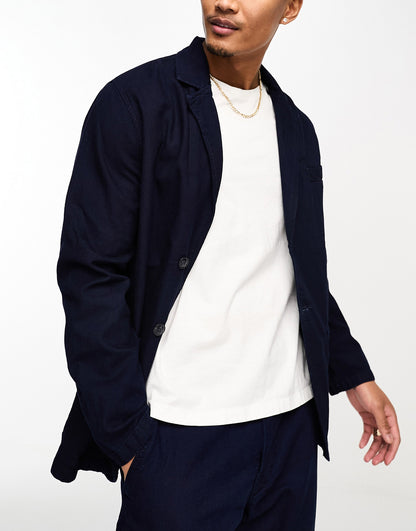 Selected Homme washed cotton suit jacket in dark indigo blue