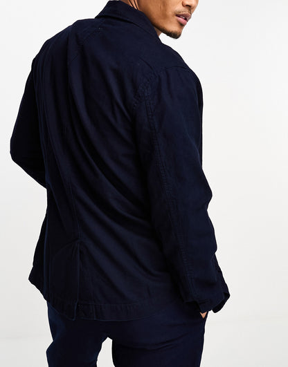 Selected Homme washed cotton suit jacket in dark indigo blue