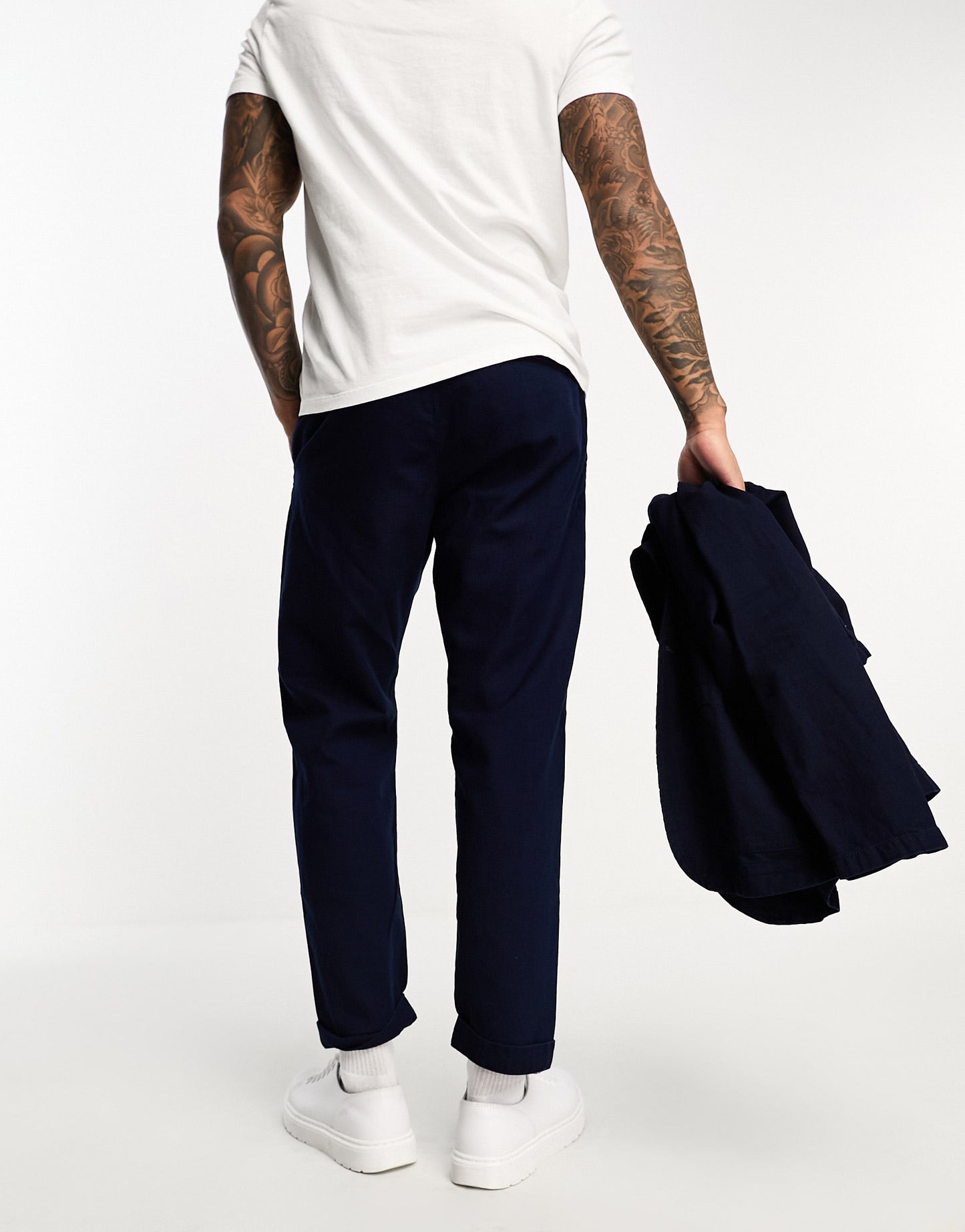 Selected Homme washed cotton wide leg suit trouser in dark indigo blue