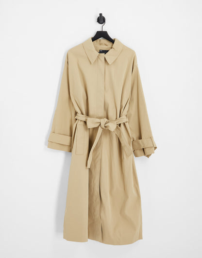 ASOS Weekend Collective Curve printed trench coat in stone