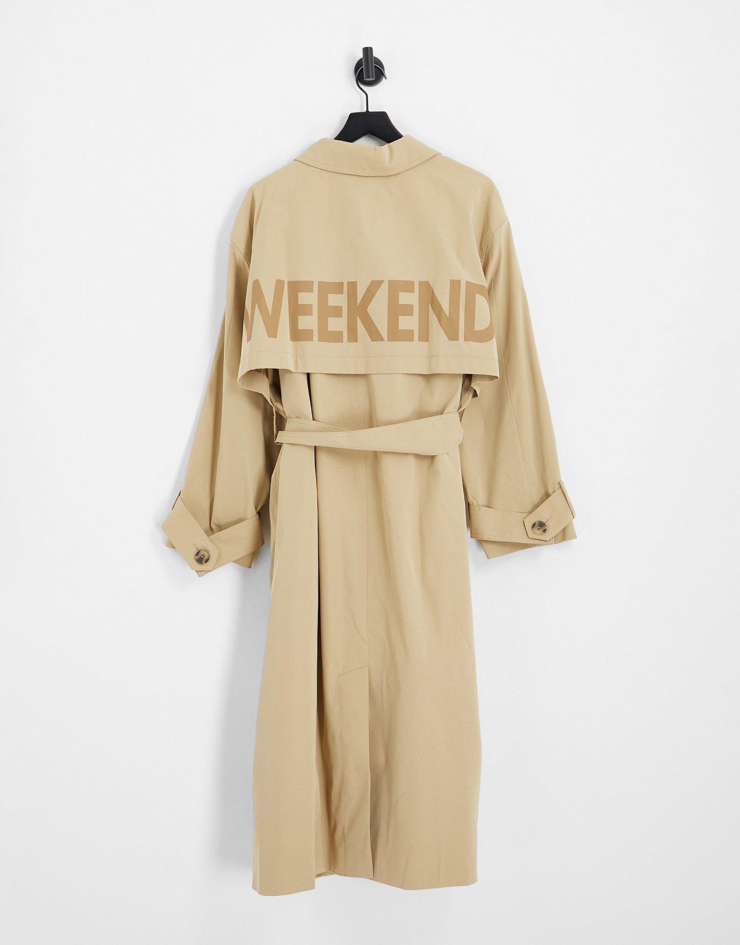 ASOS Weekend Collective Curve printed trench coat in stone