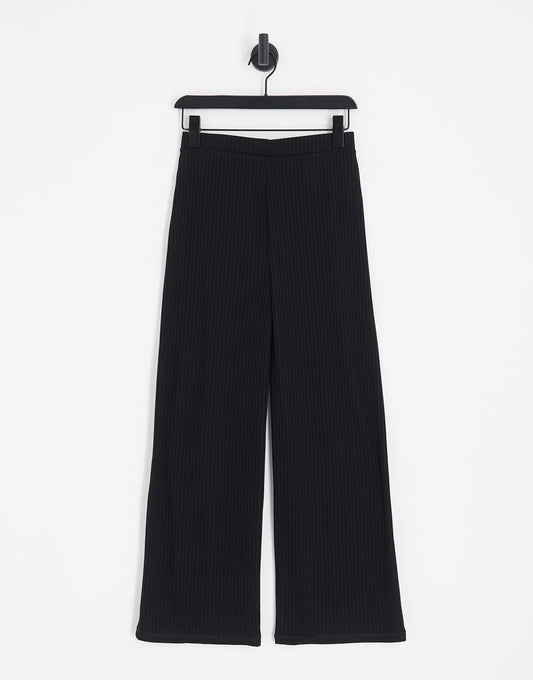 Pieces wide leg ribbed trousers in black