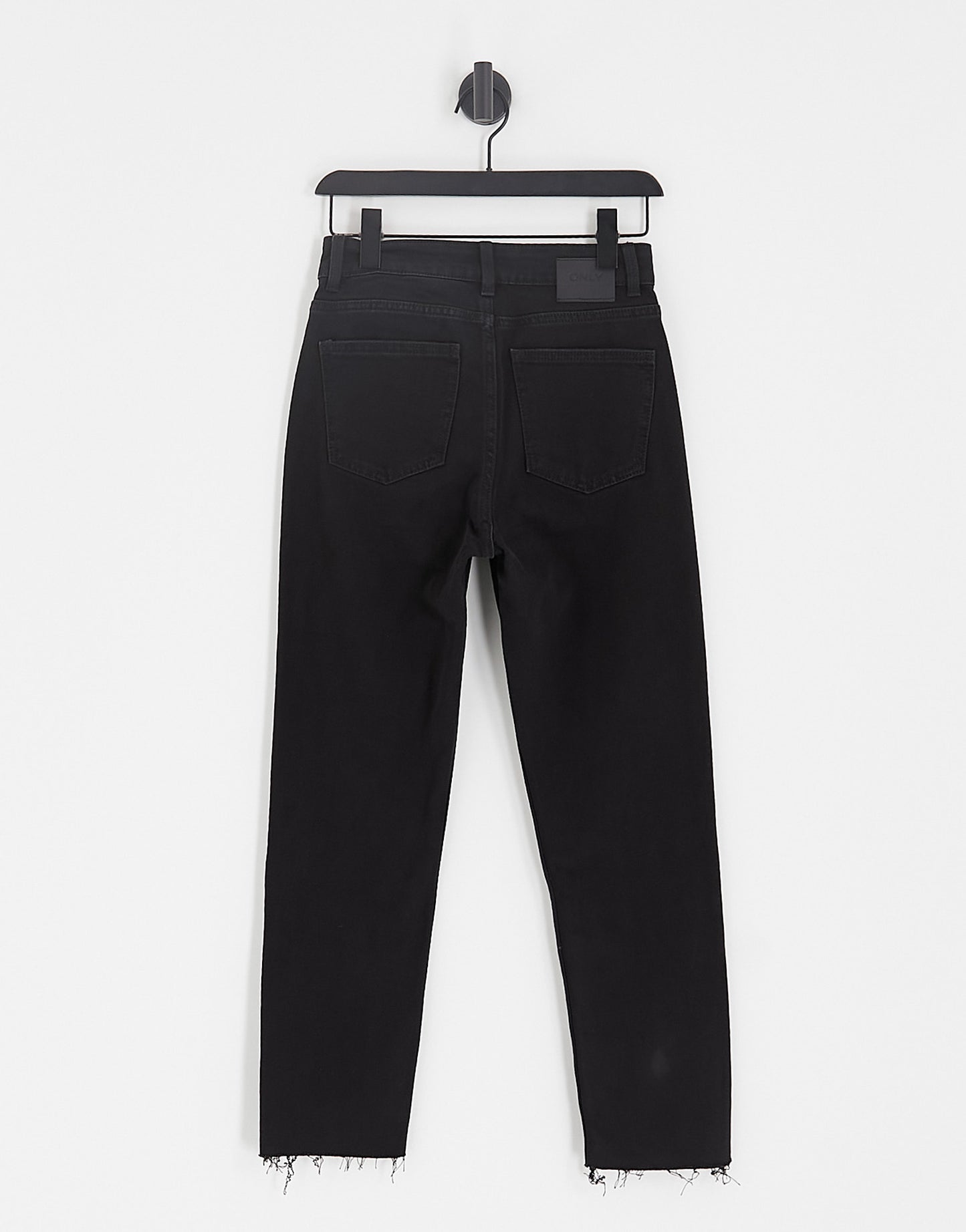 ONLY Emily high waisted straight leg jeans with raw hem in black