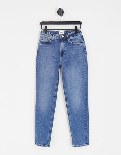 Only Veneda high waisted mom jeans in mid blue