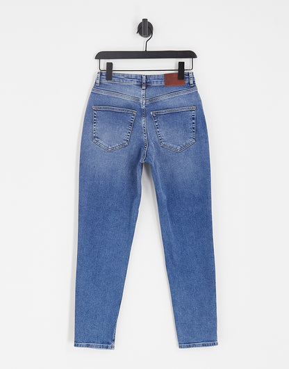 Only Veneda high waisted mom jeans in mid blue