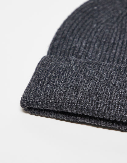 ASOS DESIGN rib beanie in charcoal grey