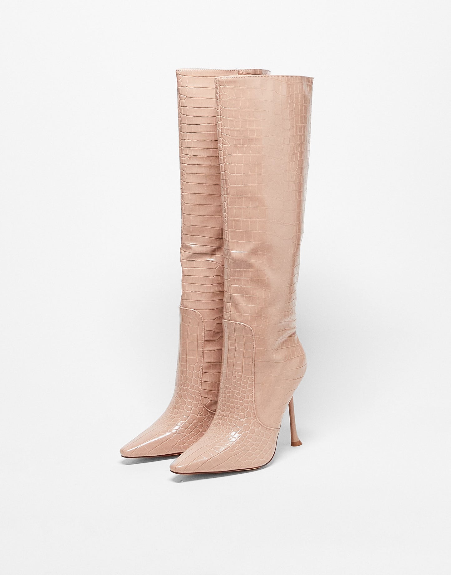 Simmi London Mariam stiletto heel knee boots in beige croc