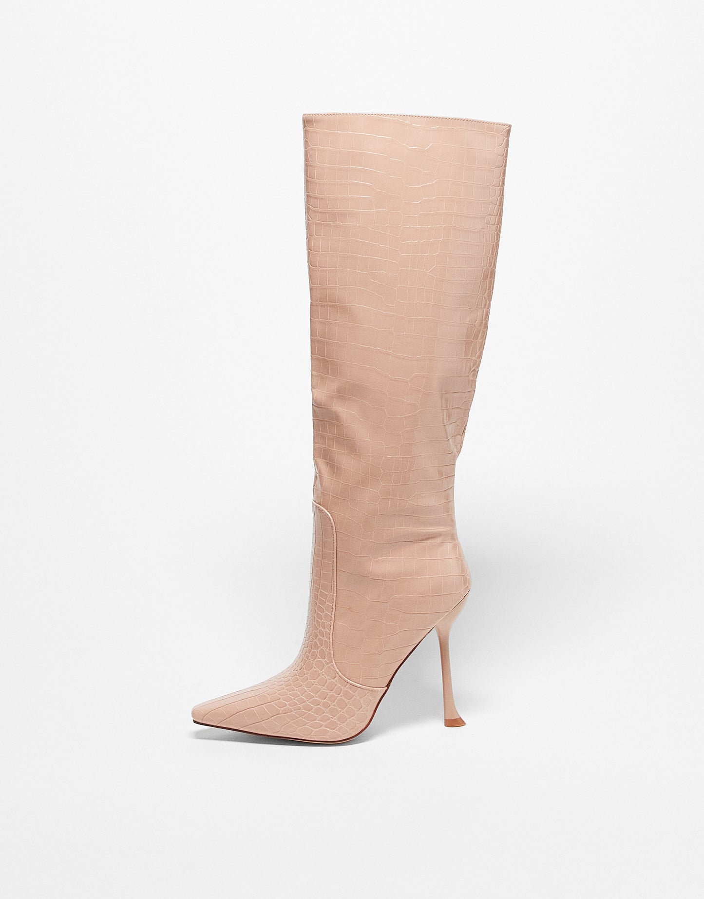 Simmi London Mariam stiletto heel knee boots in beige croc