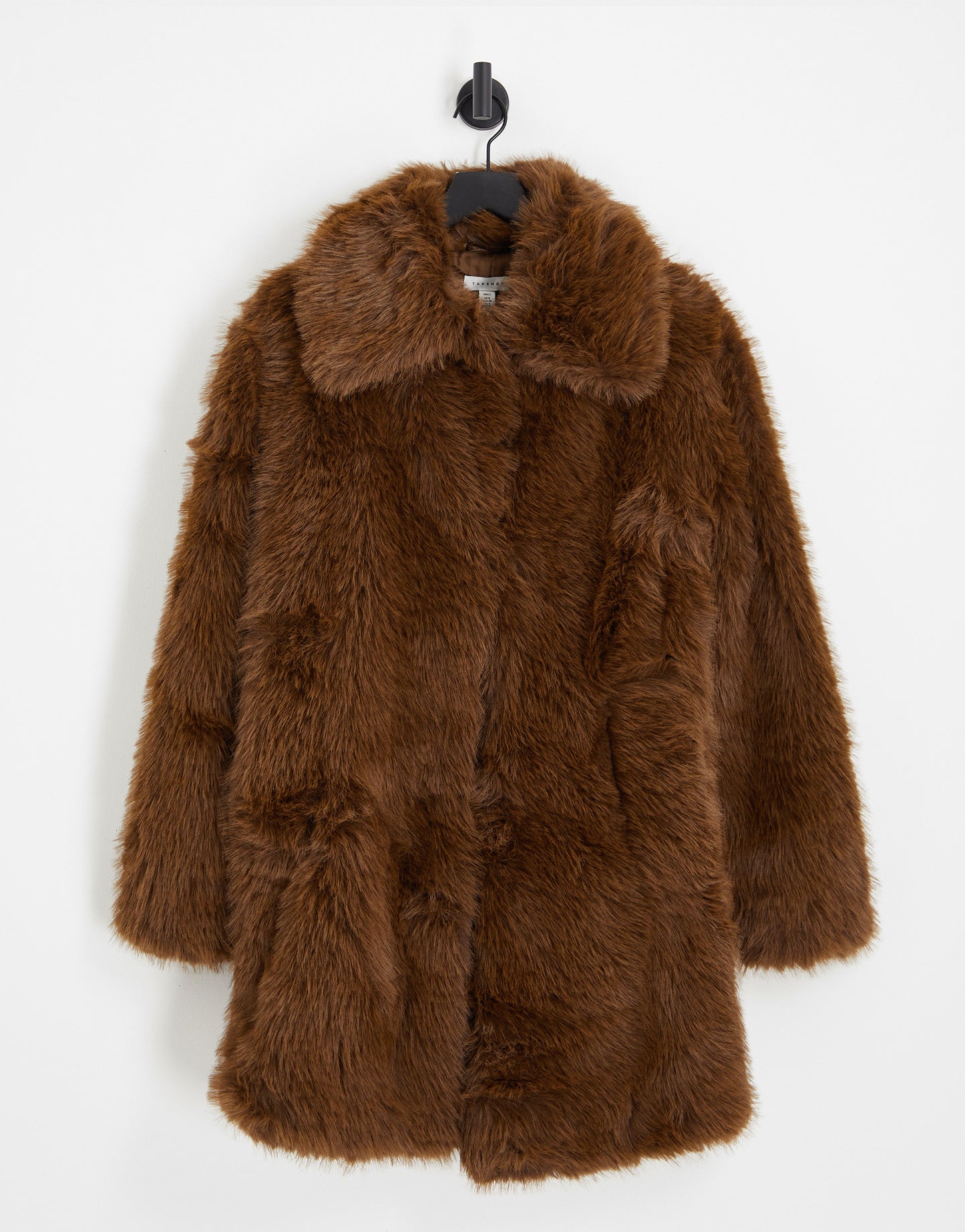 Topshop Tall oversized faux fur coat in chocolate