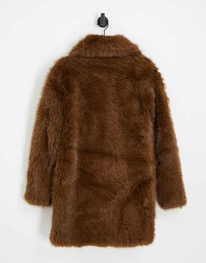 Topshop Tall oversized faux fur coat in chocolate