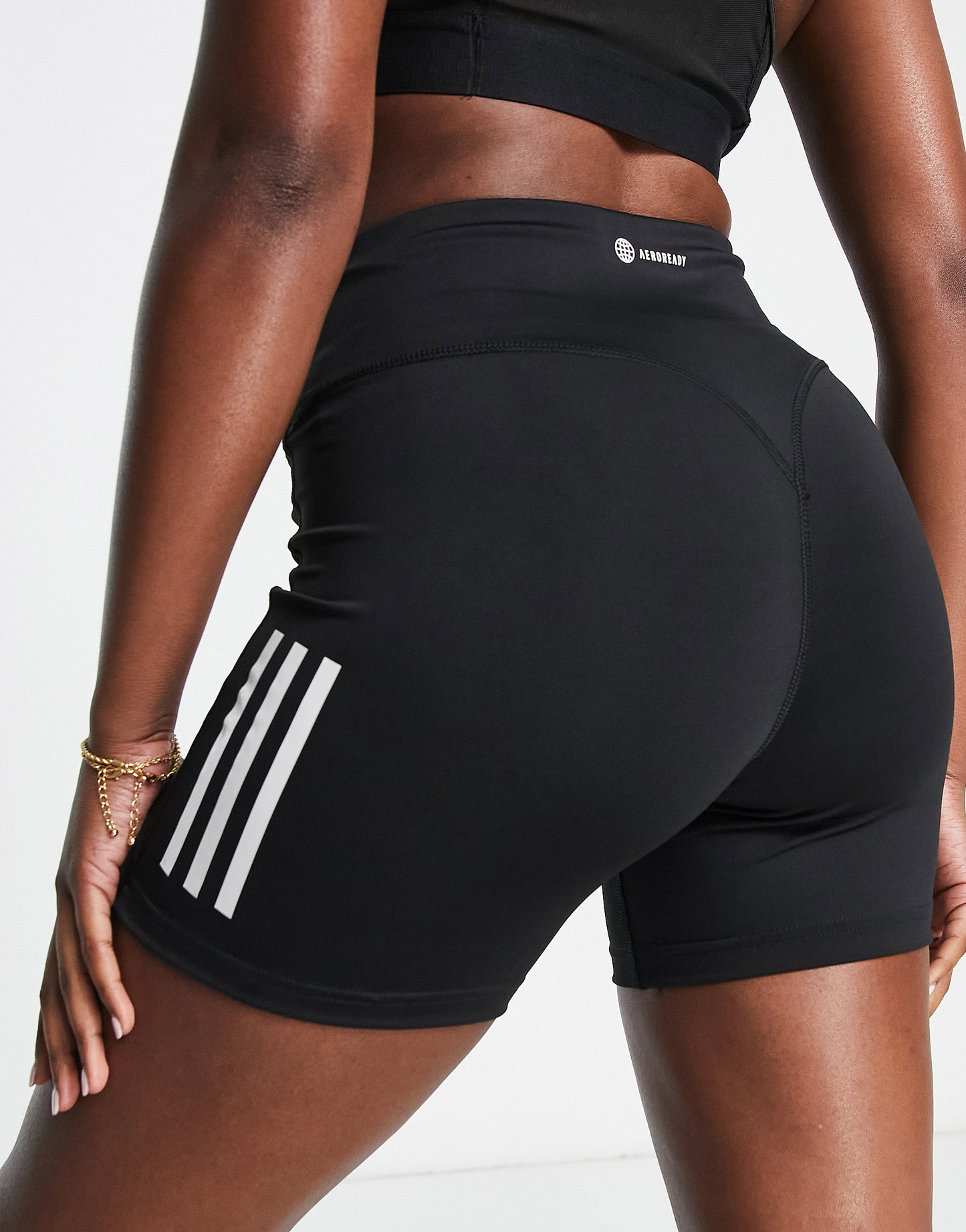 adidas Training Hyperglam 3 stripe legging shorts in black