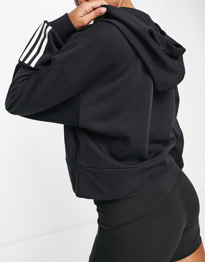 adidas Training Hyperglam 3 stripe hoodie in black