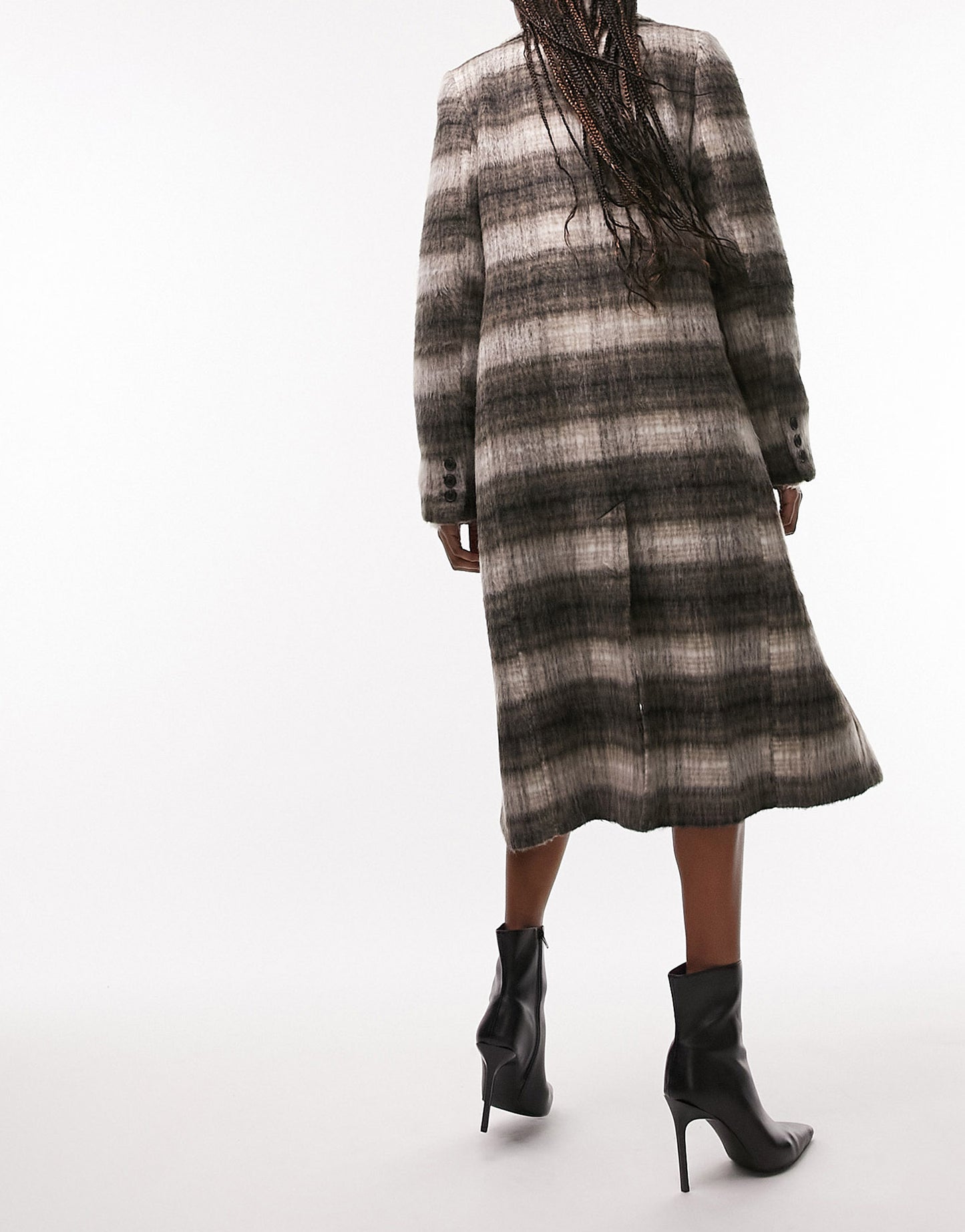 Topshop Tall smart brushed loose check coat in brown