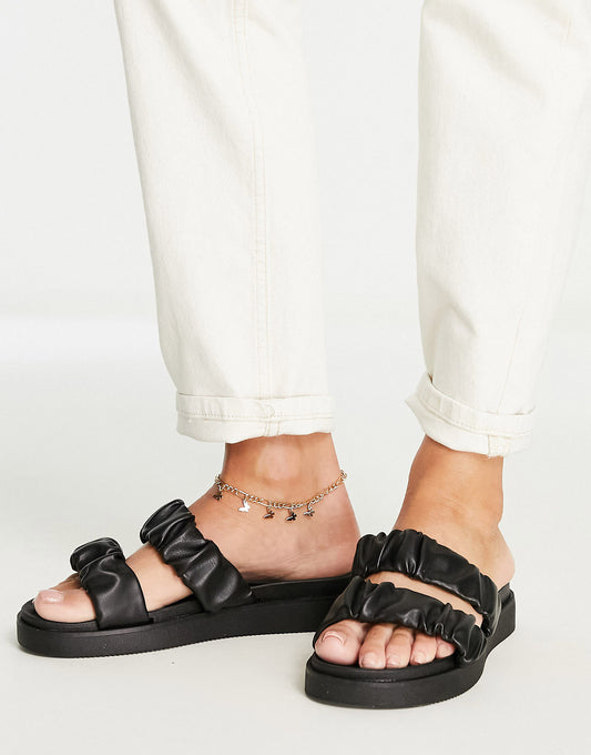 New Look faux leather double strap sliders in black