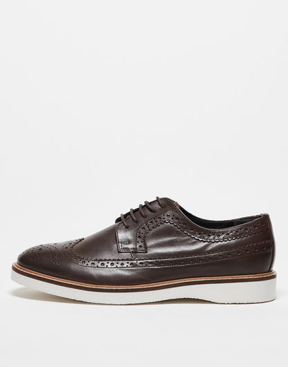 ASOS DESIGN brogue shoe in brown leather on white wedge sole