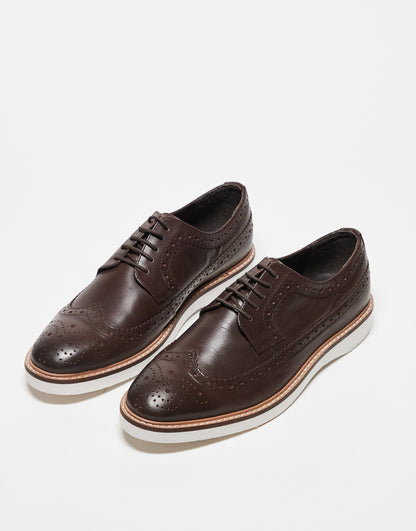 ASOS DESIGN brogue shoe in brown leather on white wedge sole