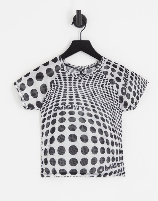 O Mighty cropped fitted t-shirt in warped dot mesh co-ord