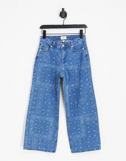 Only Sonny cropped wide leg jeans in bandana print