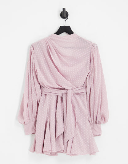 ASOS DESIGN Petite high neck pleated mini dress with godet detail in pink