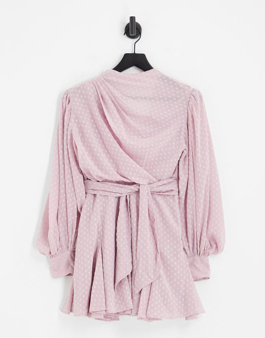 ASOS DESIGN Petite high neck pleated mini dress with godet detail in pink