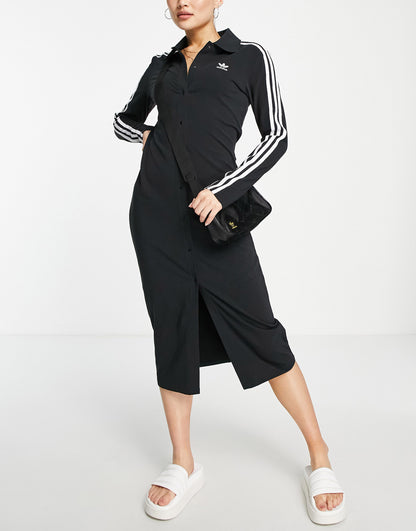 adidas Originals long sleeve three stripe bodycon dress in black